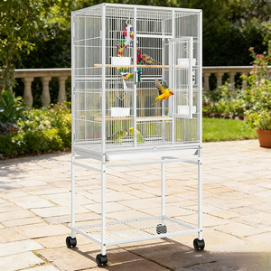 Orta Boy Uçma Kuşu Kafesi, Kanarya İspinoz Kafesi, Çıkarılabilir Standlı, Ferforje Orta Boy Papağan Kafesi, Ahşap Tüneklerle - Product Image 6