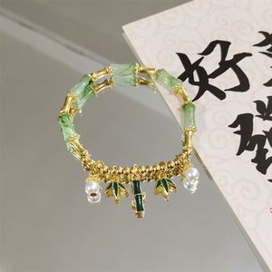สร้อยข้อมือลูกปัดแก้วสไตล์จีนลายใบไผ่ประดับคริสตัลหลากสีสัน สำหรับผู้หญิงและเด็กผู้หญิง - Product Image 6
