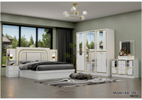 DAVINI Ensemble de meubles de chambre à coucher modernes pour villa et hôtel, grand lit king size, tête de lit éclairée avec rangement, 5+ tiroirs, laque beige brillante