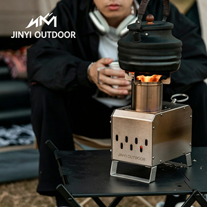 Réchaud à bois miniature pour camping et barbecue, avec table amovible, petit poêle à bois avec fenêtre en verre, foyer extérieur - Product Image 4