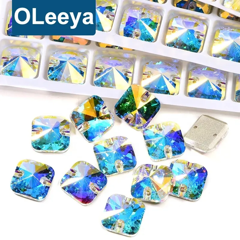 Oleeya New Top Qualität Quadrat Glas Kristall AB Nähen auf Strass Flatback Stein Kristall Nähen Strass für Hochzeits kleid