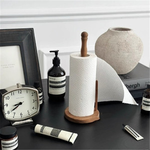 Wooden <b>Paper</b> Holder For <b>Kitchen</b> Tissues <b>Paper</b> Towels Round Design Upright Roll Stand - Product Image 2