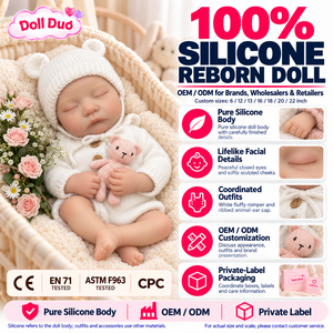 Poupée Reborn en Silicone Intégral Personnalisée DollDuo de 18 Pouces avec Bonnet Tricoté Blanc et Oreilles, Bébé Endormi, Ours Rose, Cadeau de Fêtes - Product Image 1