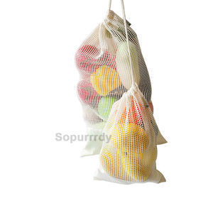 ถุงตาข่ายใส่ผักผลไม้แบบมีเชือกผูก ทำจากผ้าฝ้ายนำกลับมาใช้ใหม่ได้ พิมพ์โลโก้ได้ - Product Image 4