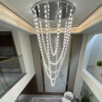 Lustre en verre de style collier de luxe avec cadre en cuivre, longueur personnalisable, pour villa, salon, salle à manger, plafond haut