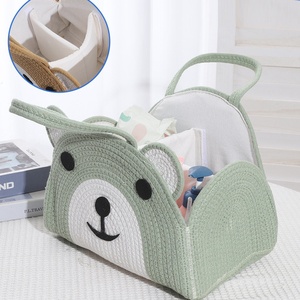 Cesta Organizadora de Pañales para Bebé de Cuerda de Algodón Ecológica, con Forma de Oso, Cesta de Almacenamiento para Guardería, Bolsa de Algodón Tejida para Pañales y Toallitas - Product Image 6