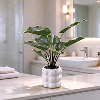 Décoration d'intérieur, feuillage artificiel réaliste, Homalomena à bord blanc, pot à bulles, plante verte de Noël pour bureau