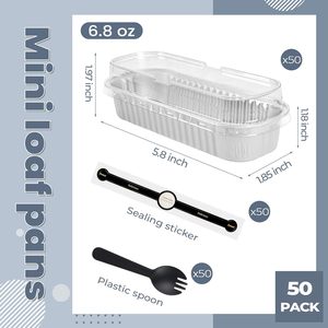 Baking Mini Loaf Pans With Lids and 50pack 200ml 6.8oz Aluminum Foil Mini Cake Pans Disposable Rectangle Baking Tins <b>Containers</b> - Product Image 2