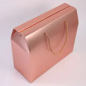 Retail luxury Christmas New Year wedding anniversary birthday rigid magnetic gift packaging rose gold box with handle
