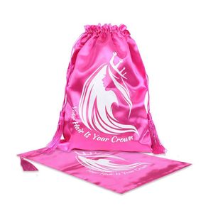 ถุงผ้าไหมพิมพ์โลโก้ตามสั่ง ถุงผ้าซาตินสีชมพูสำหรับใส่วิก - Product Image 3