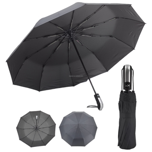 Parasol de voyage compact manuel à 3 plis, impression logo, cadre métallique noir, diamètre ouvert 95 cm, 100 % polyester pongé - Product Image 4