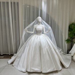Lsoy061 Elegant <b>Wedding</b> Dress Corset Crystal Beaded Satin Ball Gown Veil Train For Formal Church Ceremony Jancember - Product Image 1