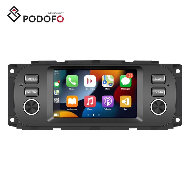 Podofo 5 pouces autoradio Android 13 Carplay Android Auto GPS Support AHD caméra pour JEEP/Chrysler/Dodge prix d'usine