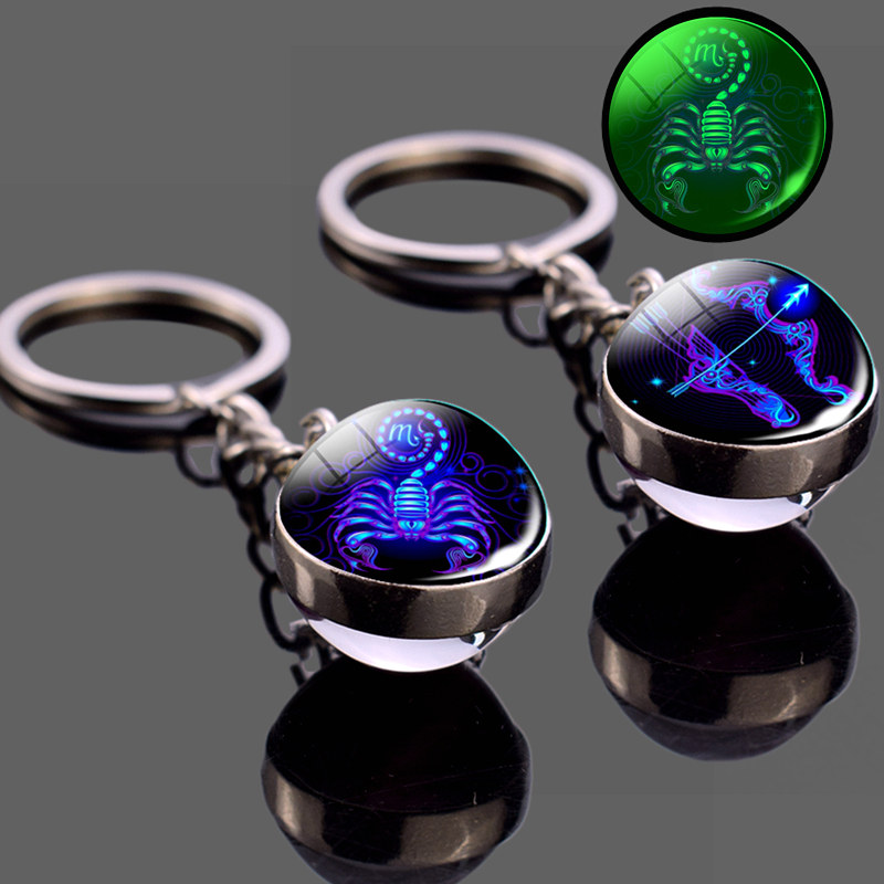 Luminous 12 Constellations Key chain Glowing Crystal Ball Fashion Aquarius Libra Constellation Keychain