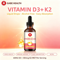 Gouttes liquides de Vitamine D3 K2 sans alcool DEM Private Label 60ml pour le bien-être immunitaire, osseux, musculaire et de l'humeur – Personnalisable