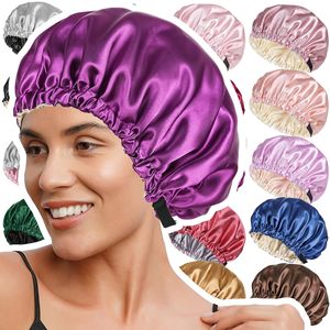 Gorro de Ducha Transpirable y Cálido de Doble Capa de Satén, Estilo Moderno, para Mujer, Versátil y Protector del Cabello - Product Image 1