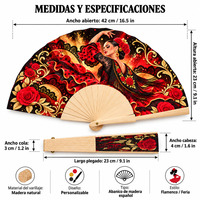 Éventail en bois Flamenco Rose 23 cm Premium Abanicos De Madera Spanish Verbena Andaluza Éventail à main en bois Cadeau