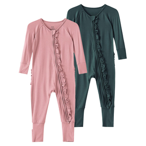 Tessuto personalizzato OEM Bamboo Baby Boys Girls Footless in viscosa di bambù Zippy tute da notte <span class=keywords><strong>tutina</strong></span> un pezzo con volant per 0-2 anni - Product Image 1