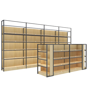 制造商轻质5层超市展示架双面平背板可调木质搁板耐用金属 - Product Image 1