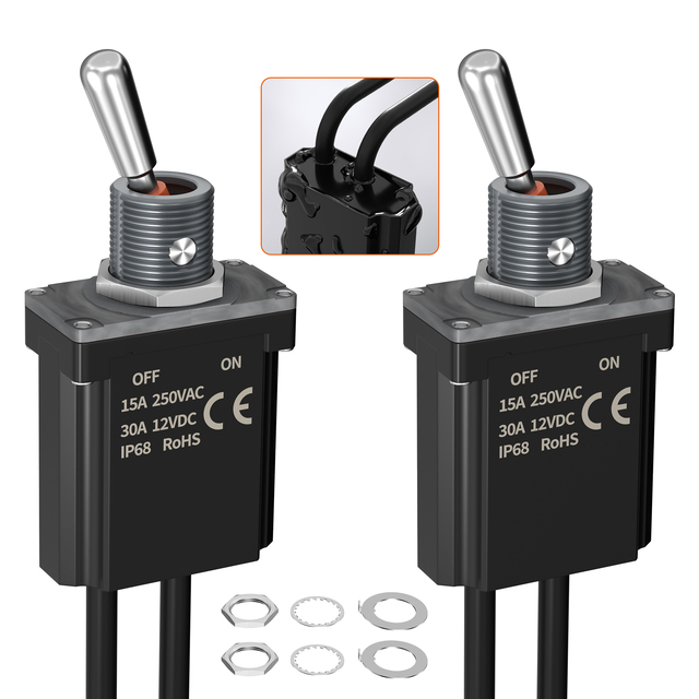 IP68 Waterproof Heavy Duty Metal Toggle Switch SPST 12V 30A On-Off 2 Pin Wired for Motorcycle Marine