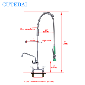 Robinet à montage sur pont commercial en laiton supérieur pré-rinçage personnalisé à double trou avec <span class=keywords><strong>bec</strong></span> design industriel pour une utilisation en hôtel - Product Image 2