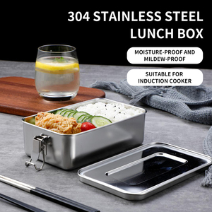 Hộp cơm trưa bằng thép không gỉ hình chữ nhật di động ngoài trời Lekfre, chống rò rỉ, có nắp và khóa dành cho nam giới - Product Image 3