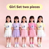 Ensemble de 2 pièces pour filles CAF109 à 3,15 dollars, t-shirt à manches courtes et jupe en tulle à dentelle, ensemble de vêtements d'été pour enfants en gros