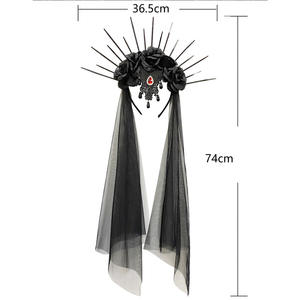 <span class=keywords><strong>Comprar</strong></span> HLC Accesorios para el cabello de Halloween Diadema de flores góticas para mujer con velo negro Tocado de novia de boda con diamantes de imitación rojos con cordones - Product Image 2
