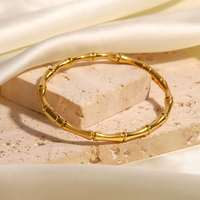 Bracelet jonc fin plaqué or 18 carats avec chaîne à maillons de 0,1 m, nœud bambou, en acier inoxydable, réglable, étanche, minimaliste