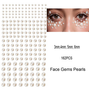 Occhi di perla bianca faccia 3D autoadesivi di strass 3/4/5/6mm misti viso/unghie/occhi gemme temporanee del tatuaggio - Product Image 1