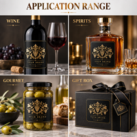 Étiquettes adhésives en papier alimentaire à marque privée, estampage à chaud doré, gaufrage mat, étiquette d'emballage pour bouteille de vin