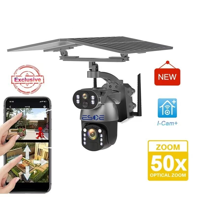 ESOE 360 Solar Wi-Fi PTZ Security Camera with Two-Way Audio Cloud Storage 4G SIM Card Dual Lens