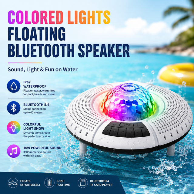 IP67 Floating Waterproof Bluetooth Speaker RGB LED Light Wireless Pool Party Outdoor Speaker