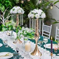Supports de vases à fleurs en métal hauts, vases dorés pour centres de table, support de composition florale en cristal, centres de table de mariage