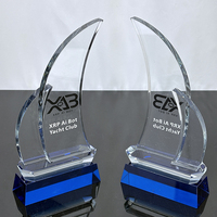 Trophée en verre cristal optique en forme de bateau Yacht bleu MH-MJ0463