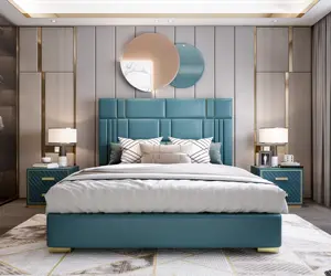 Cama doble de cuero de 1,8 m estilo americano moderno, cama principal escandinava, almacenamiento, cama de boda grande, muebles de dormitorio