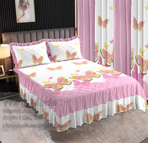 Hình ảnh mới nhất của bộ đồ giường tấm Thiết kế siêu Vua Kích thước bông QUILT bedskirt bedding tấm Set với rèm cửa trong kho - Product Image 2