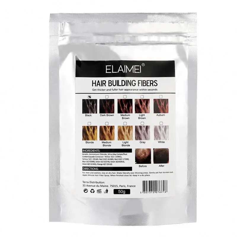 Elaimei Zwart Natuurlijke Keratine Refill Hair Building Fiber 50G