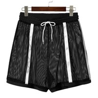 Shorts de sport d'été pour hommes à taille élastique, avec design ajouré, grande taille, en maille rayée
