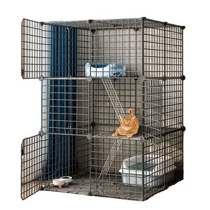 Vente en gros Grande caisse pliable à deux portes en fil de métal pour chien Cage pliable pour animaux de compagnie en fer avec fermeture à bouton