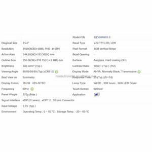 Nouveau module LCD TFT FHD 15.6 pouces 1920 × 1080, Original, en Stock, pour PC industriel et système d'affichage automobile G156HAN03.0 - Product Image 4