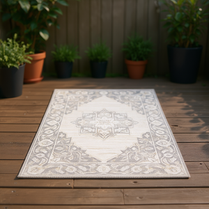 Alfombra de Exterior Manemi, Rectangular, con Diseño de Medallón, de Polipropileno, Hecha a Máquina, Resistente a las Manchas, para Uso en Interiores y Exteriores - Product Image 2