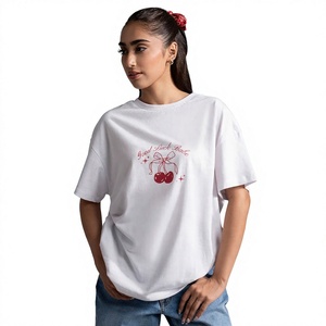 T-shirt en coton ample pour femme, imprimé cerises, col rond, style décontracté printemps-été, Good Luck Babe - Product Image 5