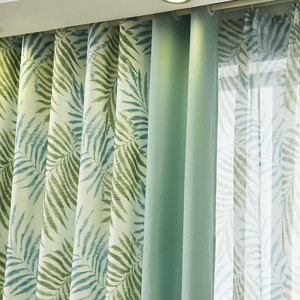 Ensemble de rideaux occultants verticaux à <span class=keywords><strong>imprimé</strong></span> feuilles de palmier tropicales européennes et américaines avec voilages assortis pour salon et chambre à coucher - Product Image 3
