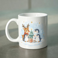 Pasokan Pabrik Mug Keramik Natal Custom, Cangkir Porselen Bermotif Kepingan Salju, Mug Kopi Tahan Panas untuk Hadiah