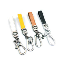 Porte-clés en cuir noir, marron, orange avec logo de voiture, anneau en D et crochet en argent, or, métal gun, pour AirTag