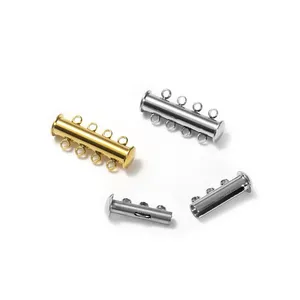 Tombol rantai Multi baris minimalis 2/<span class=keywords><strong>3</strong></span>/4 <span class=keywords><strong>loop</strong></span> berlapis emas baja tahan karat membuat aksesori konektor Multi gesper untuk perhiasan - Product Image 5