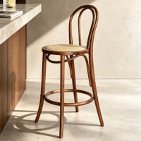 Tabouret de bar en bois massif nordique avec dossier, couleur cerisier rétro, tabouret haut créatif en bois courbé pour la maison