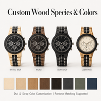 Montre en bois à quartz pour homme avec logo personnalisé gravé, élégante et luxueuse, avec cadran en verre et boîtier de 9 mm d'épaisseur
