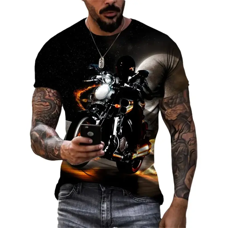 Vintage T-Shirt für Herren 3d-Druck Motorrad Grafik T-Shirts Übergröße Motorrad-Renn-T-Shirts Oberteile Streetwear Designer-Bekleidung Herren